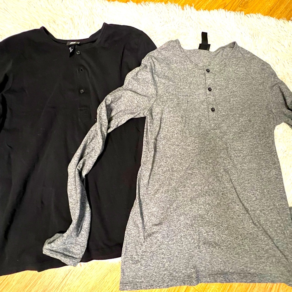 H&M Set Of Gray Black Solid Colors Button Long Sleeves Shirts Small